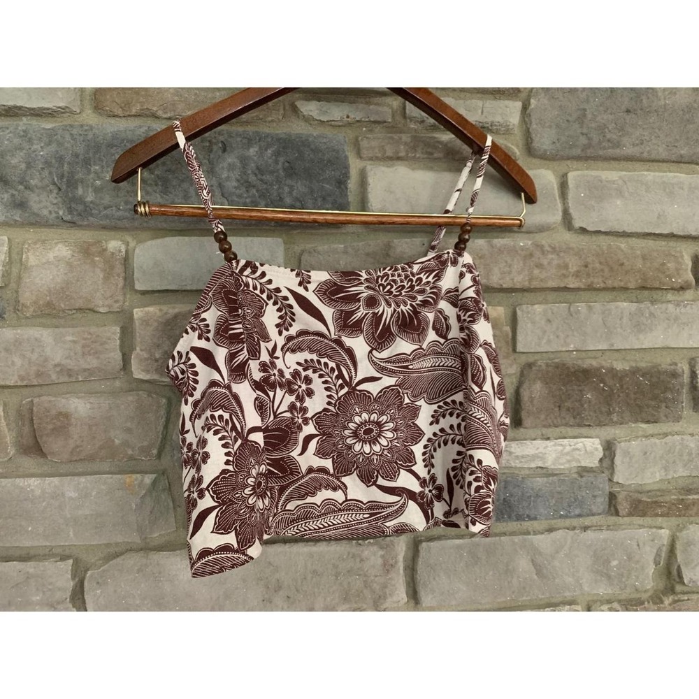 Rachel Zoe Linen Floral Crop Top M Boho Retro Y2K Minimalist Cottagecore